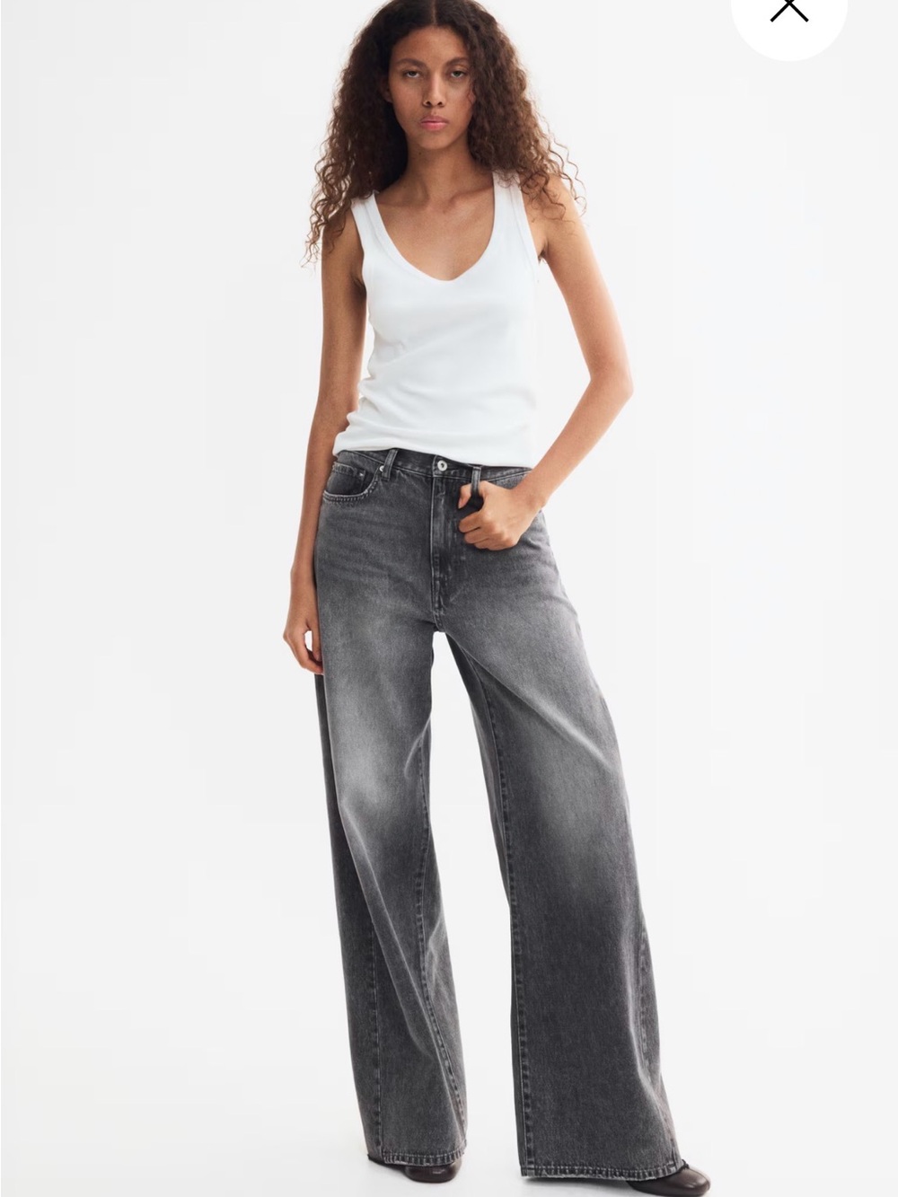 H&M Wide Leg High-Rise Jeans in Washed Black